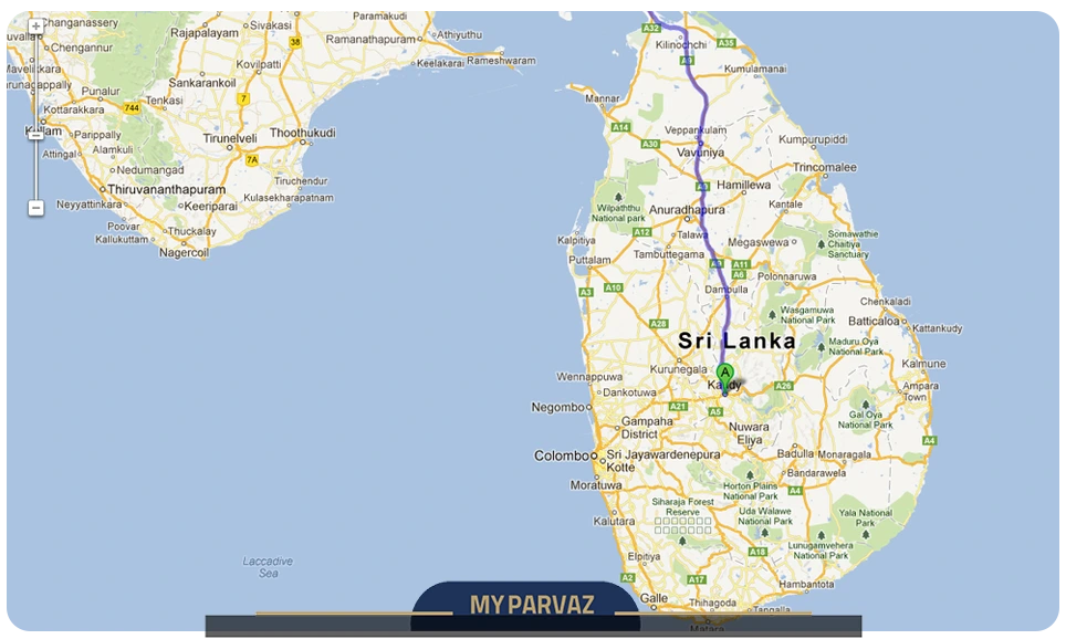 بررسی مناطق مختلف سریلانکا روی نقشه